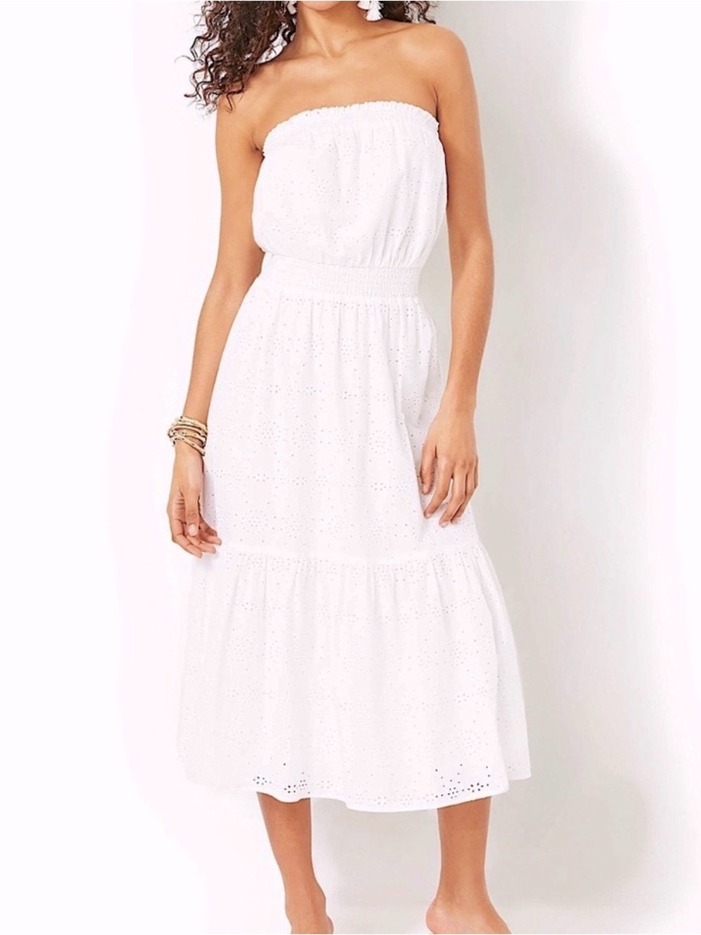 Nikole Lilly Pulitzer Strapless White Eyelet Midi Dress XL
